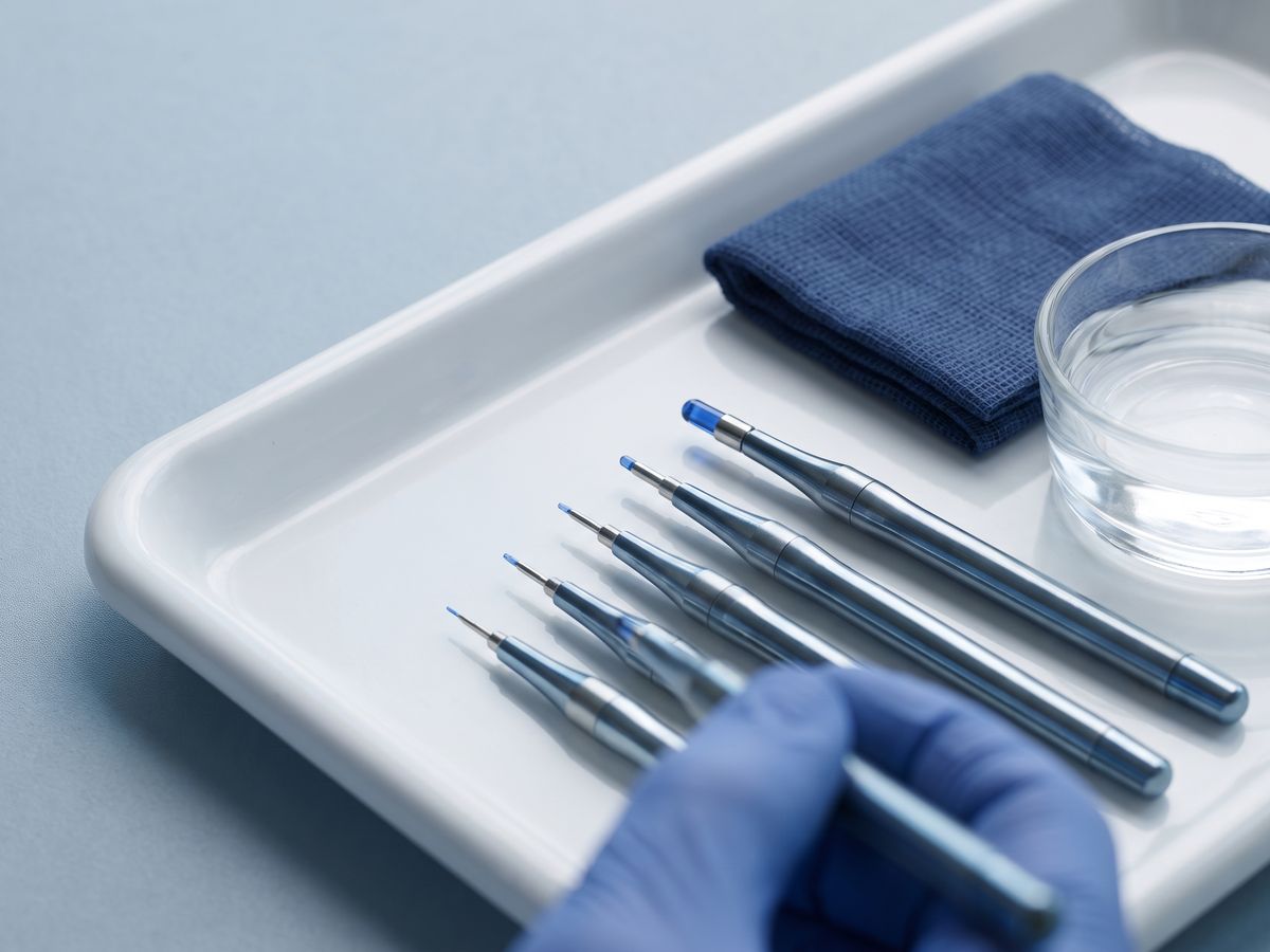 Micro-punch per l'estrazione dei follicoli su un vassoio sterile