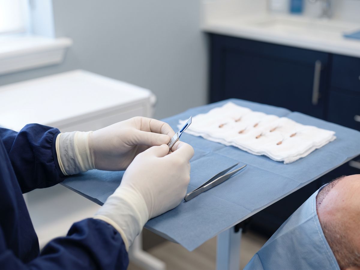 Medico che apre canali con lama in zaffiro per gli innesti