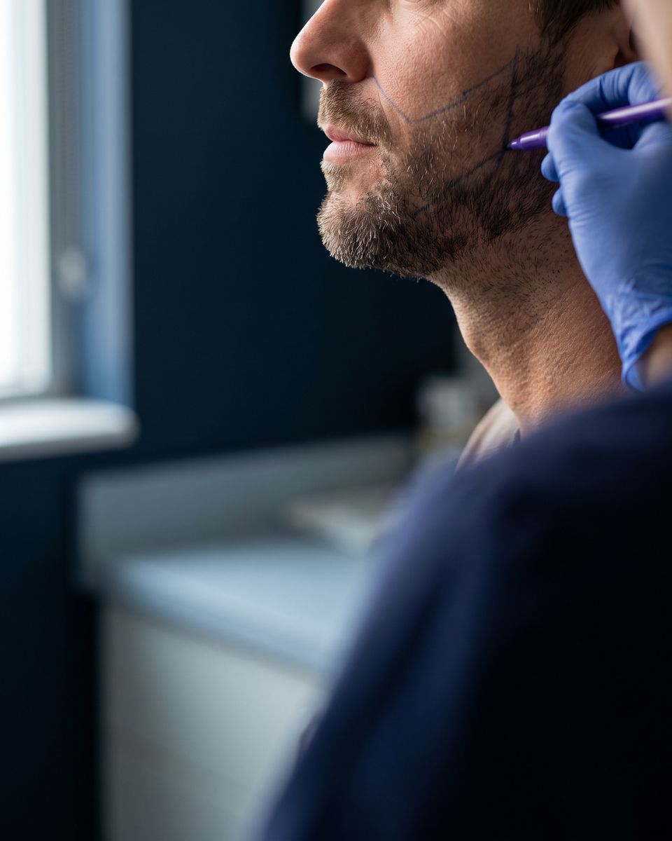 Progettazione di un trapianto di barba lungo la mandibola