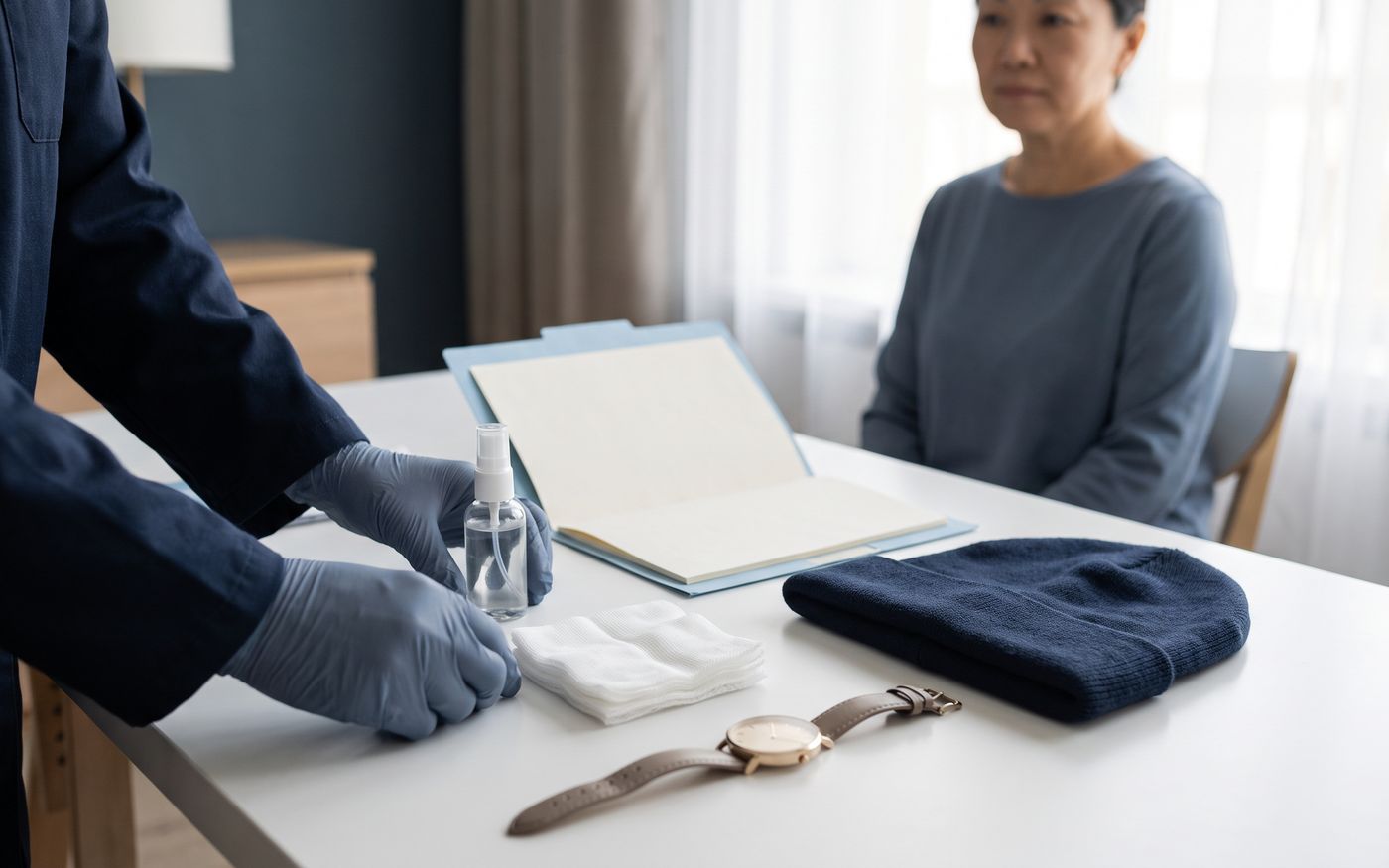 Kit di recupero con nebulizzatore, garze, cartellina e cappellino blu